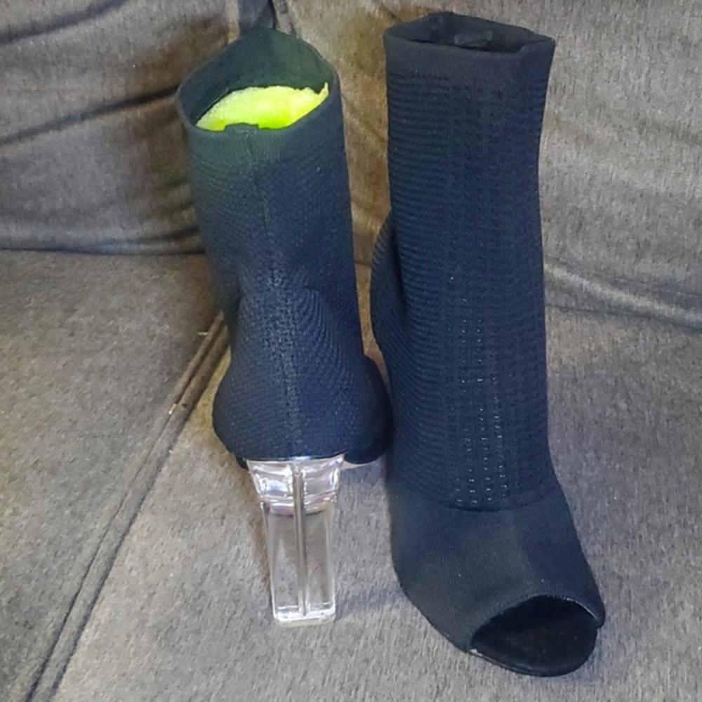 Catherine Malandrino High Heel Open Toe Boots. Clear Heel.